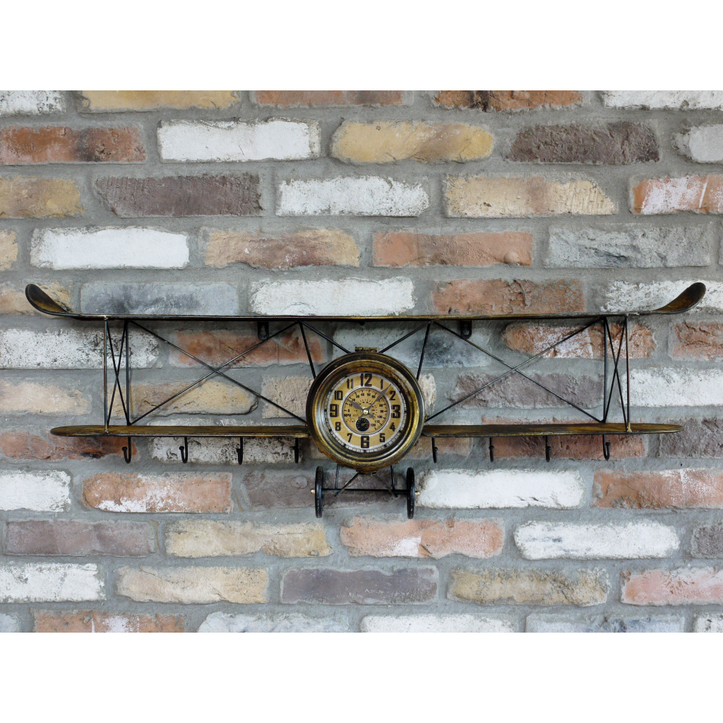 Aeroplane Plane Clock Shelf With Hooks