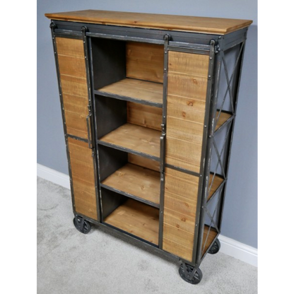Industrial Display Cabinet With Shelves and Sliding Doors