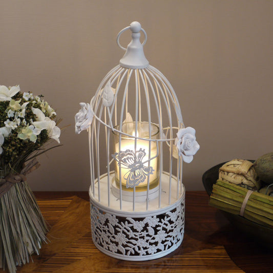 Shabby Chick Style White Bird Cage Candle Holder Wedding Table Decor