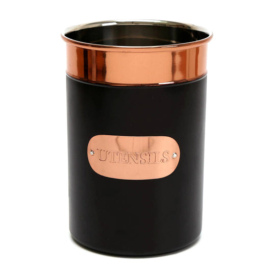 Black & Copper Kitchen Utensil Cutlery Holder Storage Pot