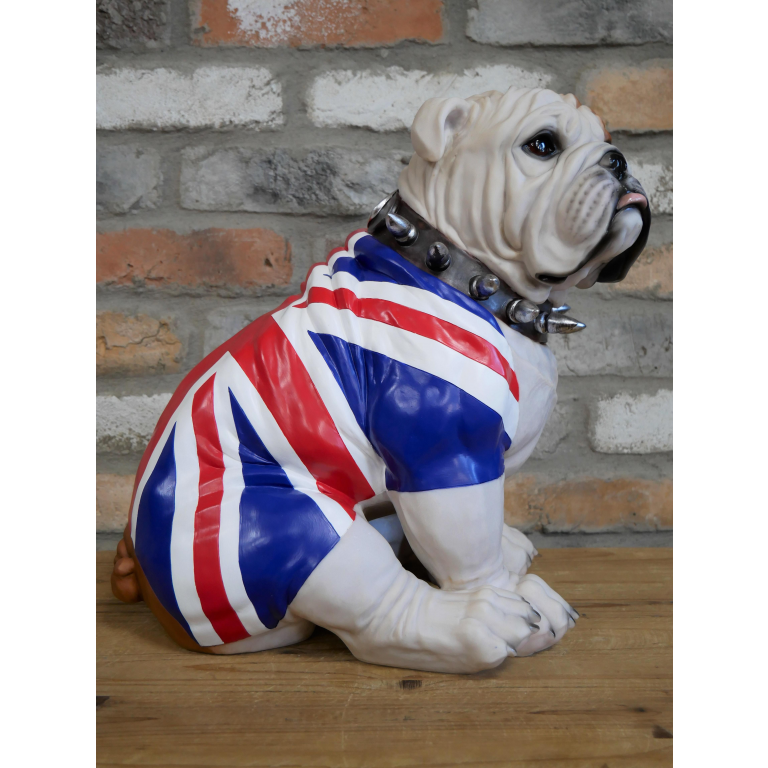 Sitting British Figurine Ornament With Union Jack Flag And Spiked Collar