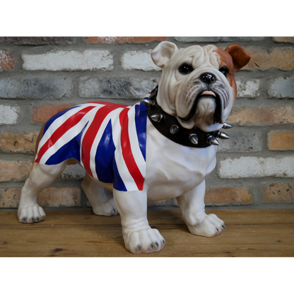 Sitting British Bulldog Ornament With Union Jack Flag And Spiked Collar