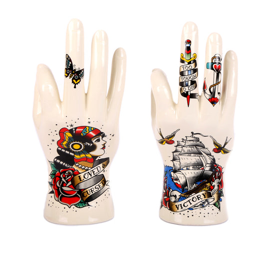 Carnival Phrenology Hands Tattoo Palmistry Hand Figurine Ring Holder