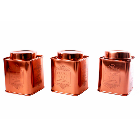 Copper Coloured Tea Coffee Sugar Storage Jars Containers Tins