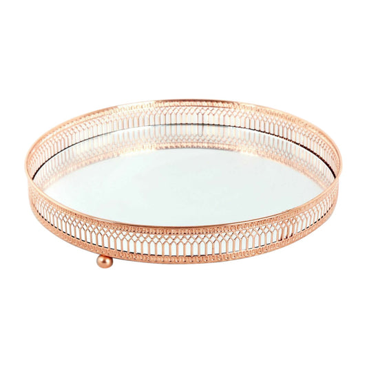 Copper Effect Mirror Tea Light Candle Tray 28 cm Mirrored Plate