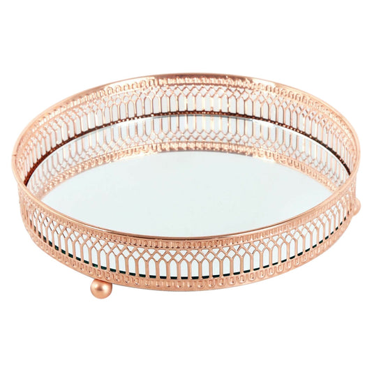Copper Effect Mirror Tea Light Candle Tray 20 cm Mirrored Plate