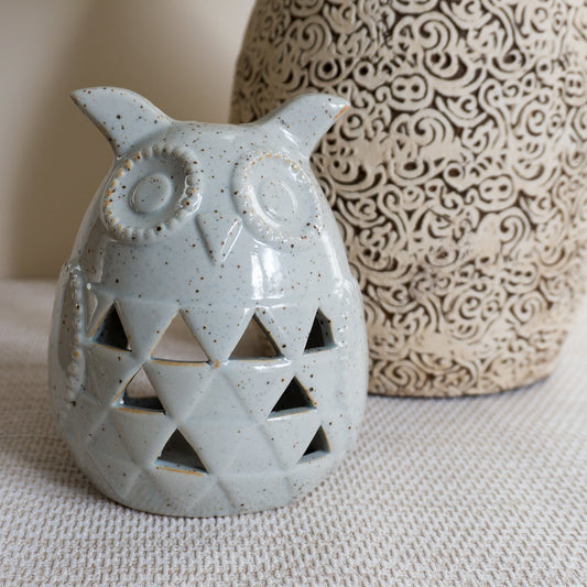 Ceramic Owl Tea Light Candle Holder 13cm