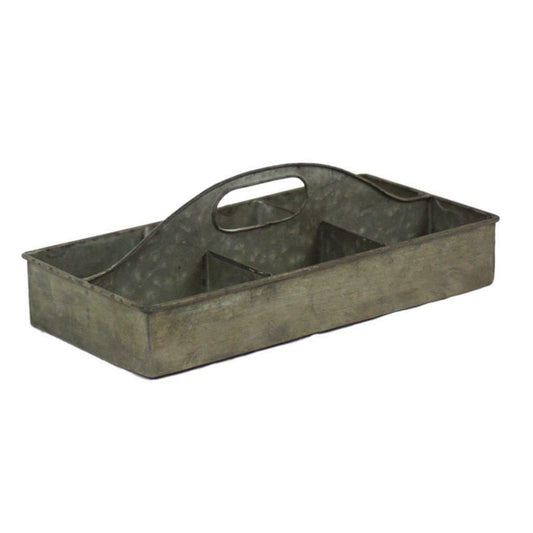 Six Compartment Distressed Metal Palnter Distressed Storage Caddy
