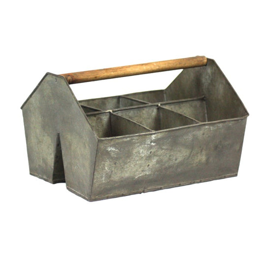 Six Compartment Metal Utensil Holder Distressed Cutlery Caddy