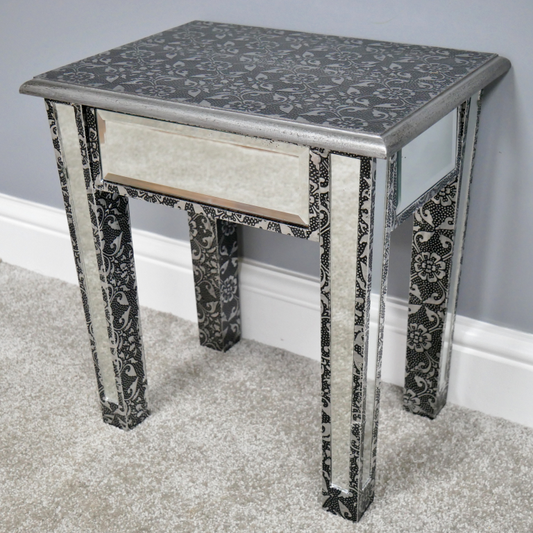 Embossed Bedside Table With Mirrored Legs