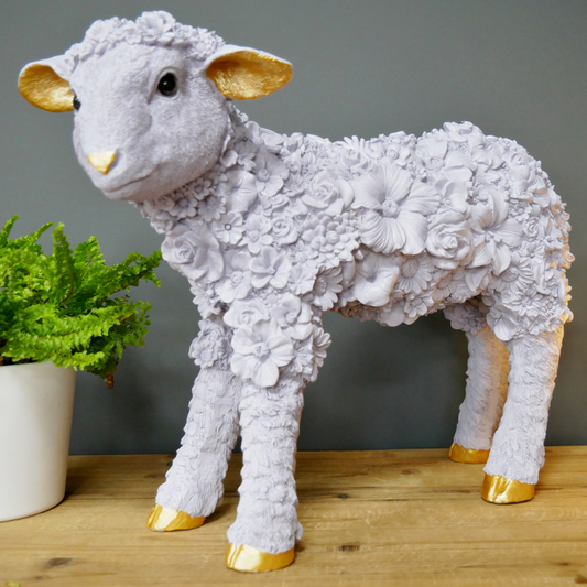 Flowering Sheep Decorative Ornament Large Freestanding Resin Sculpture