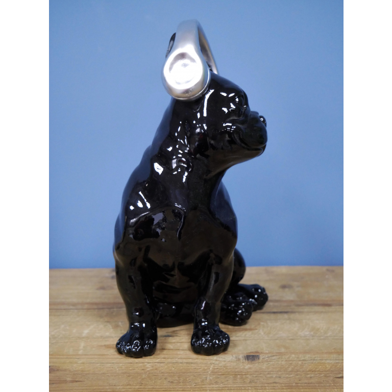 Black Sitting French Bulldog With Headphone Statue 