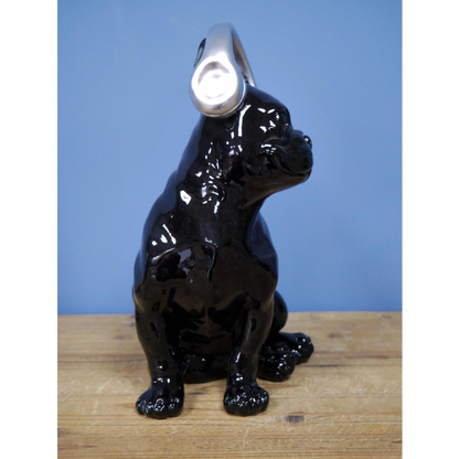 Black Sitting French Bulldog With Headphone Statue 