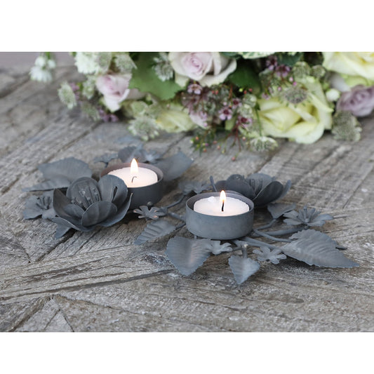 French Style Metal Tea Light Candle Holder With Flower Decor