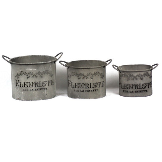 French Style Planter Buckets With Cutouts Vintage Metal Storage Buckets