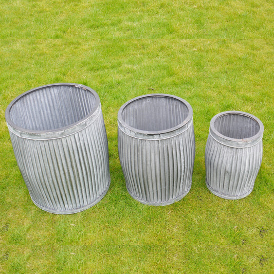 Set Of 3 Galvanized Metal Round Tubs