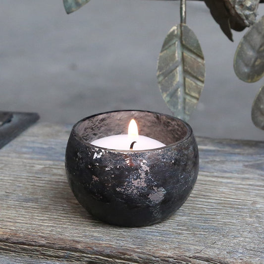 Glass Tealight Candle Holder In Antique Coal Colour