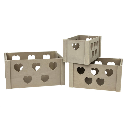 Heart Cut Out Wooden Nesting Storage Crates Grey