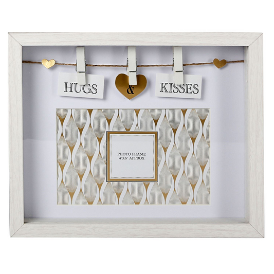 Hugs & Kisses White Wooden Box Style Photo Frame