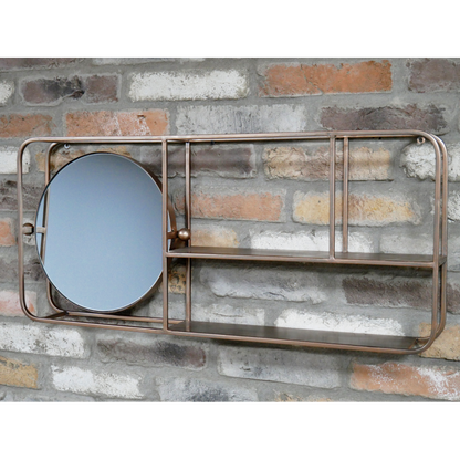 Industrial Metal Bathroom Wall Shelf With Adjustable Mirror