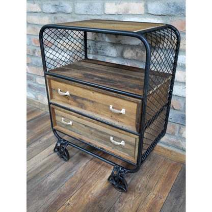 Rustic Industrial Bedside Drawers Cabinet on Wheels