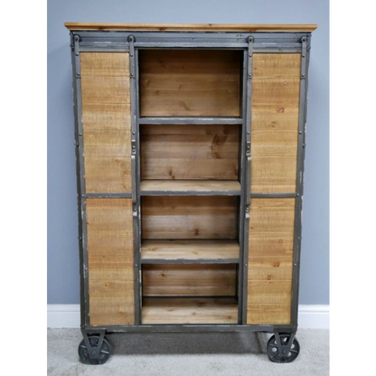 Rustic Display Cabinet With Shelves and Sliding Doors