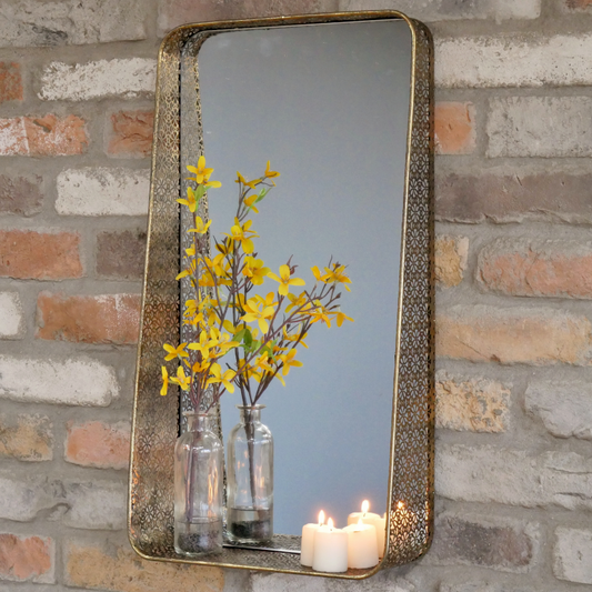 Industrial Style Gold Colour Wall Mirror With Shelf 