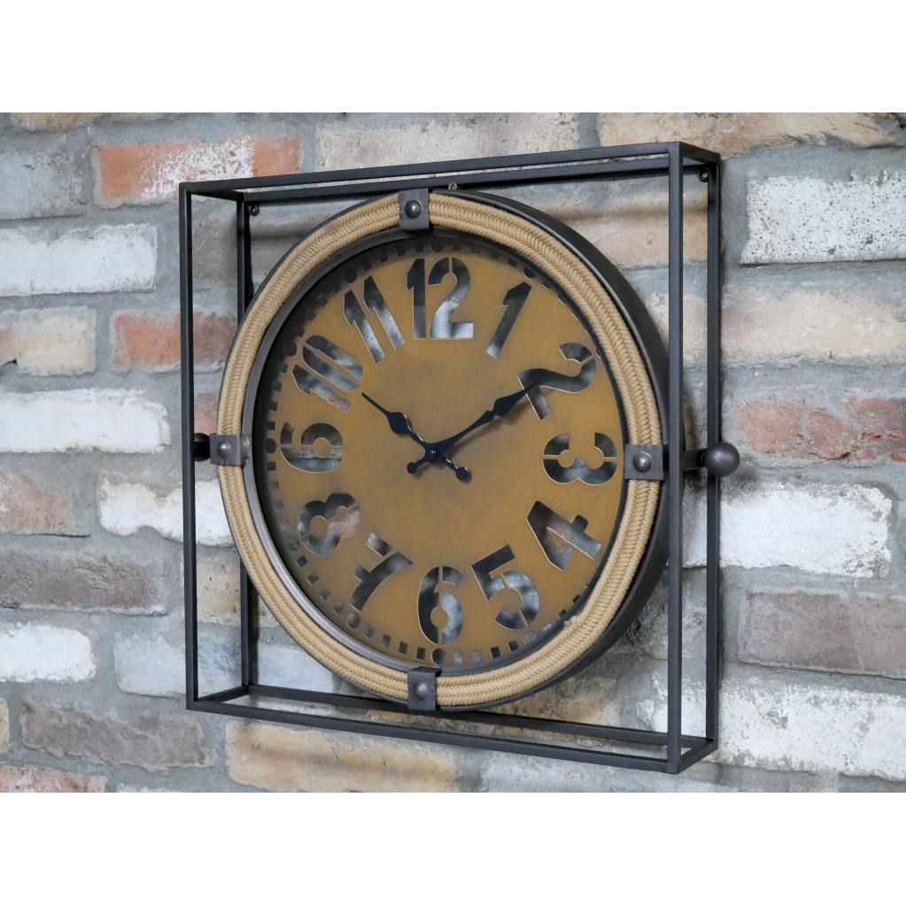 Industrial Style Metal Wall Clock 43cm Square
