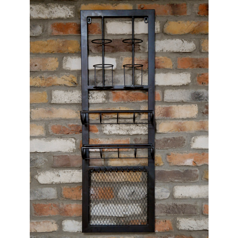 Industrial Style Metal Wall Wine Bottle And Glass Display Rack 