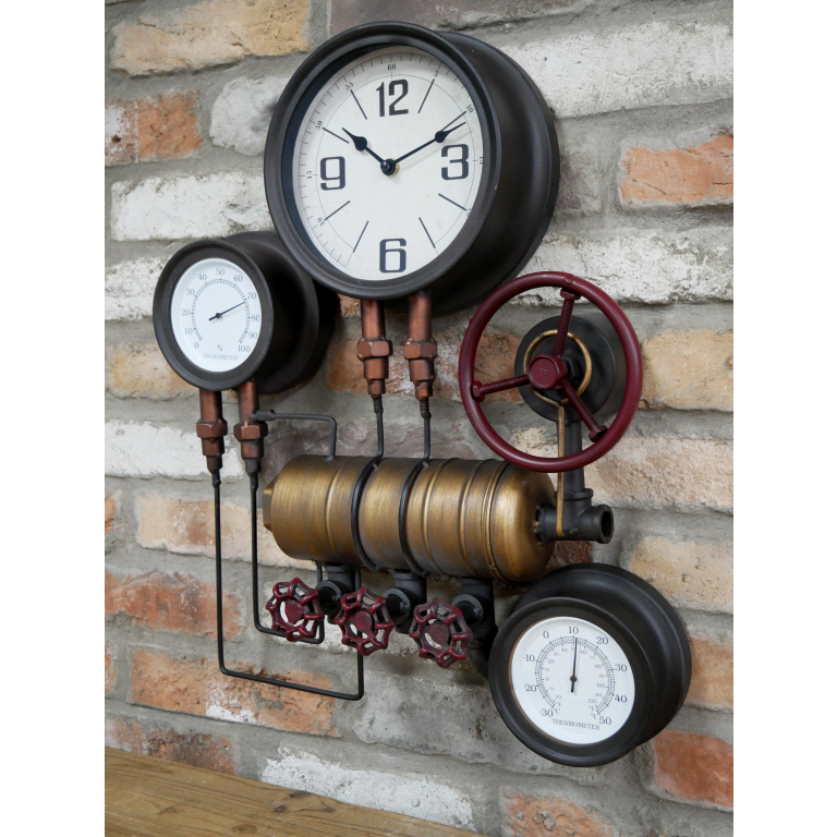 Steam Gear Pressure Gauge Pipe Wall Clock