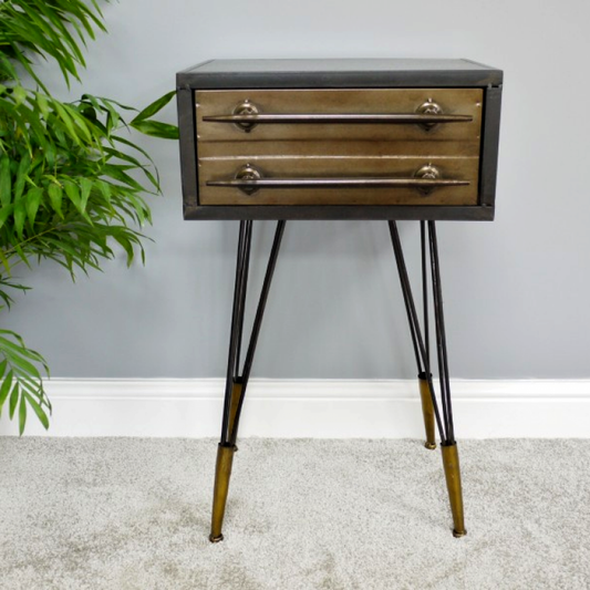 Industrial Style Metal Bedside Table With Two Drawers