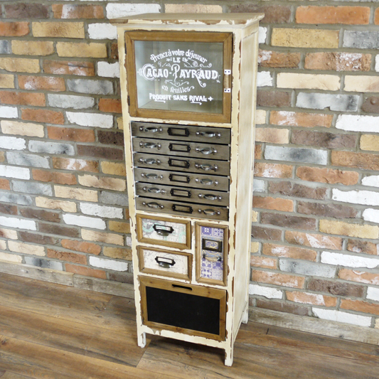 Shabby Chic Display Cabinet Industrial Rustic Wooden Multi Drawers Storage Cupboard