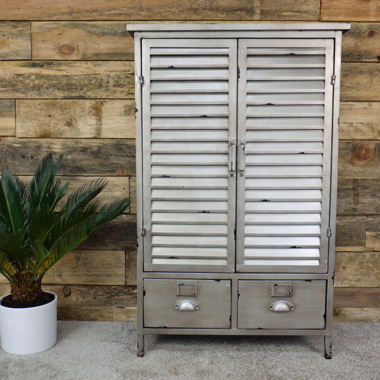 Industrial Style Metal Display Cabinet With Shelf and Two Storage Drawers
