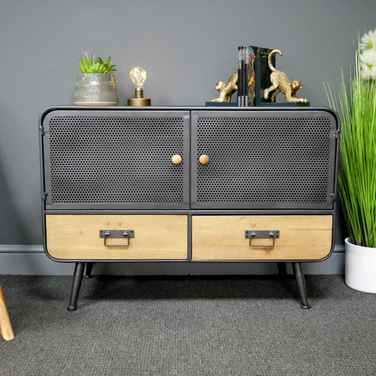 Industrial Style Metal Sideboard Cabinet With Drawers Storage Cupboard Unit