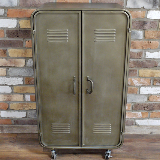 Industrial Style Metal Storage Cabinet With Doors And Compartments