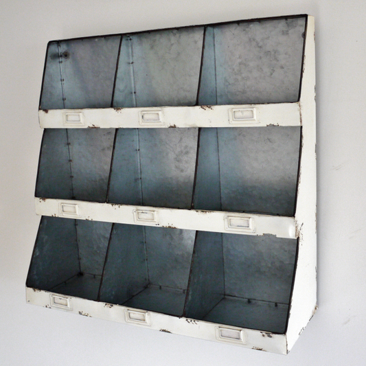 White Pigeon Hole Wall Display Shelf Industrial Vintage Style Metal Wall Shelves 