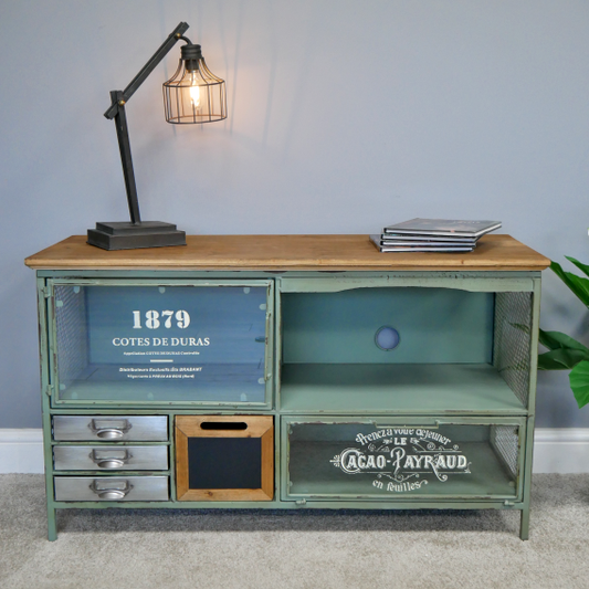 Industrial Metal TV Cabinet With Drawers And Shelves