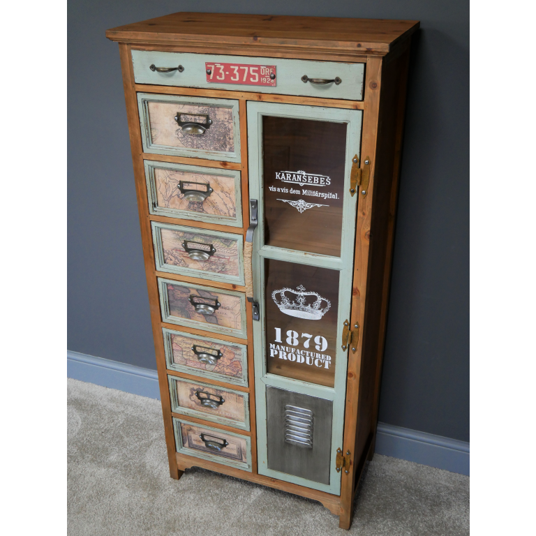 Rustic Display Cabinet Industrial Wooden Multi Drawers Storage Cupboard