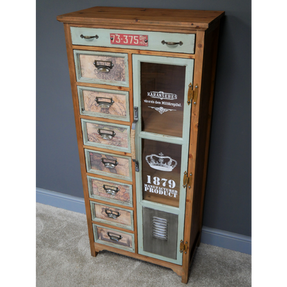 Rustic Display Cabinet Industrial Wooden Multi Drawers Storage Cupboard