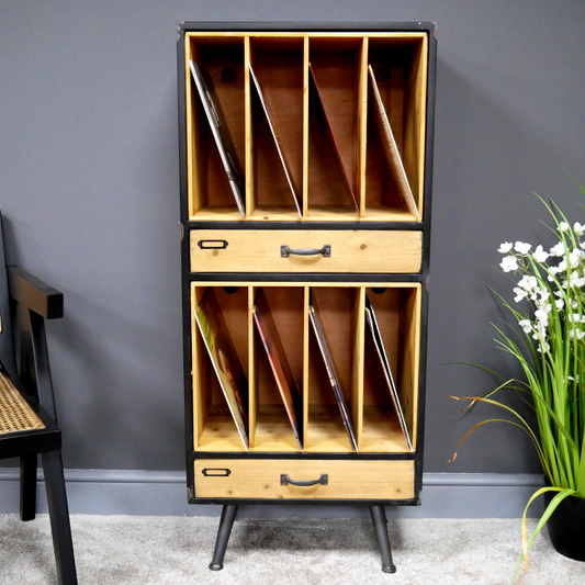 Industrial Vinyl Record Filing Cabinet With Drawers