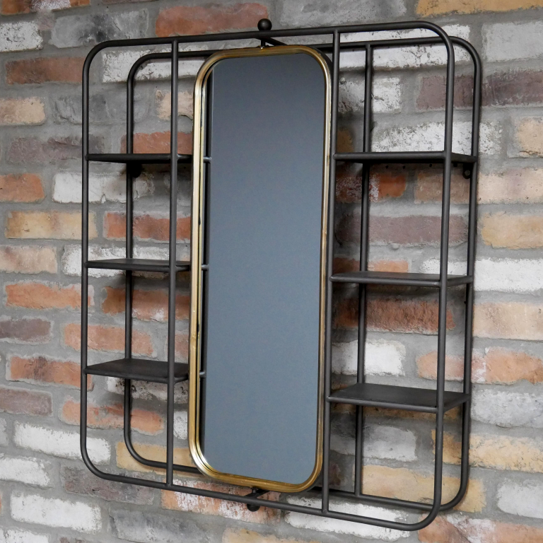 Large Industrial Hallway Wall Shelf With Adjustable Mirror