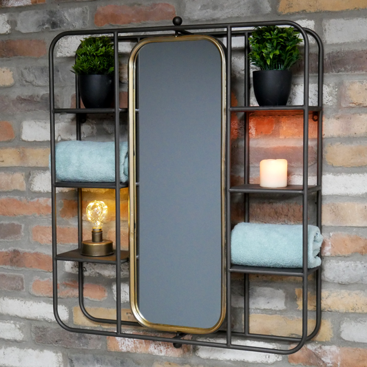 Large Industrial Bathroom Wall Shelf With Adjustable Mirror