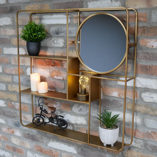 Industrial Wall Display Shelf With Adjustable Mirror