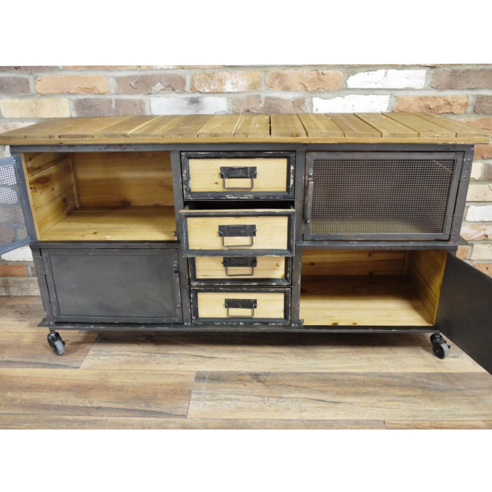 Rustic Industrial Style Multi Drawer Sideboard Cabinet