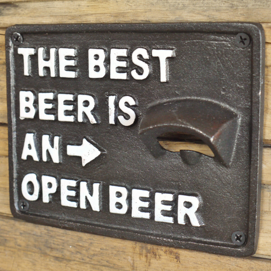 Novelty Cast Iron Beer Bottle Opener "The Best Beer Is An Open Beer"