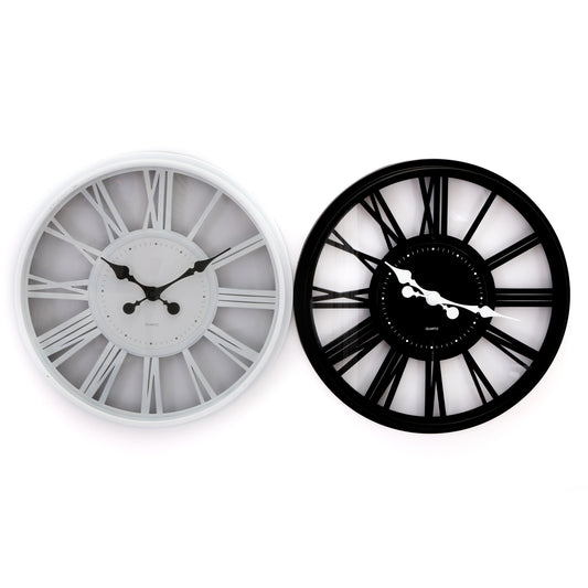 French Style Round Wall Clock Roman Numerals White Black 40cm