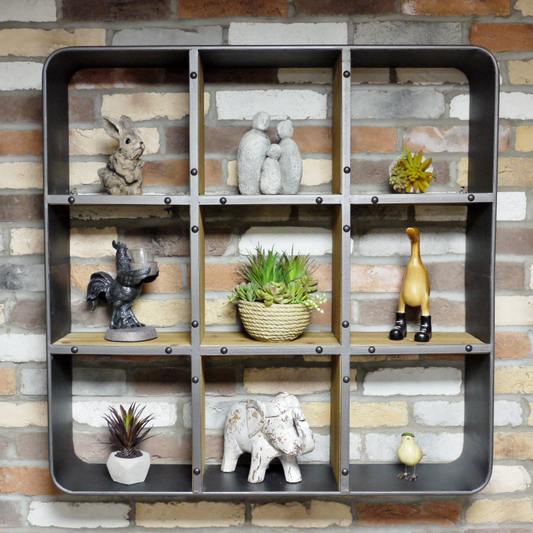 Large Industrial Wall Display Shelf With 9 Compartments