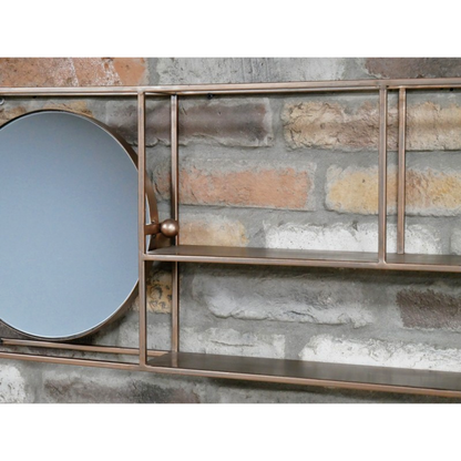 Industrial Metal Bathroom Wall Shelf With Adjustable Mirror