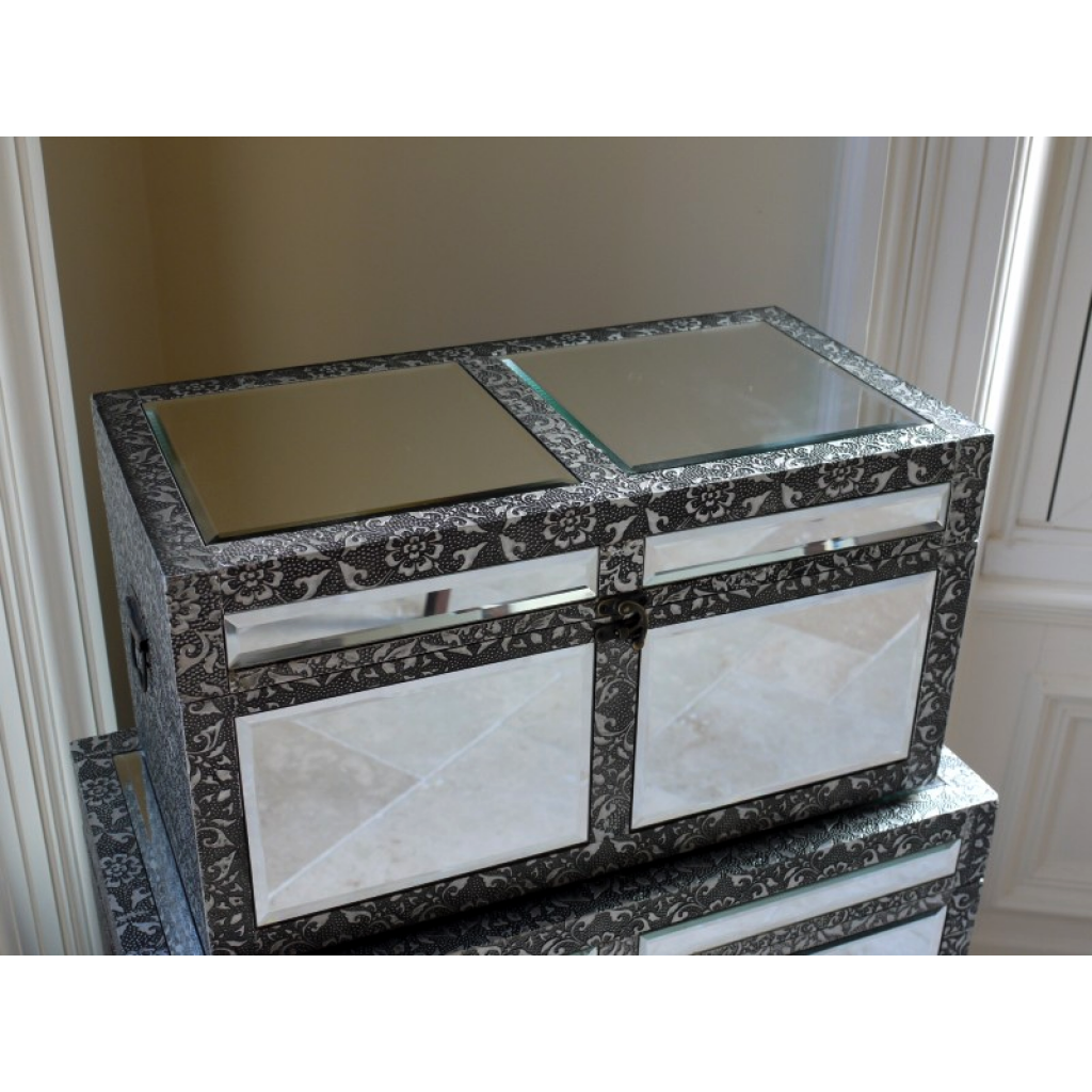 Silver Embossed Mirrored Storage Chest