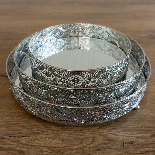 Silver Mirrored Glass Wedding Table Candle Display Plates